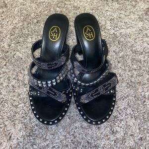 ASH Leather Studded Block Heel Sandals